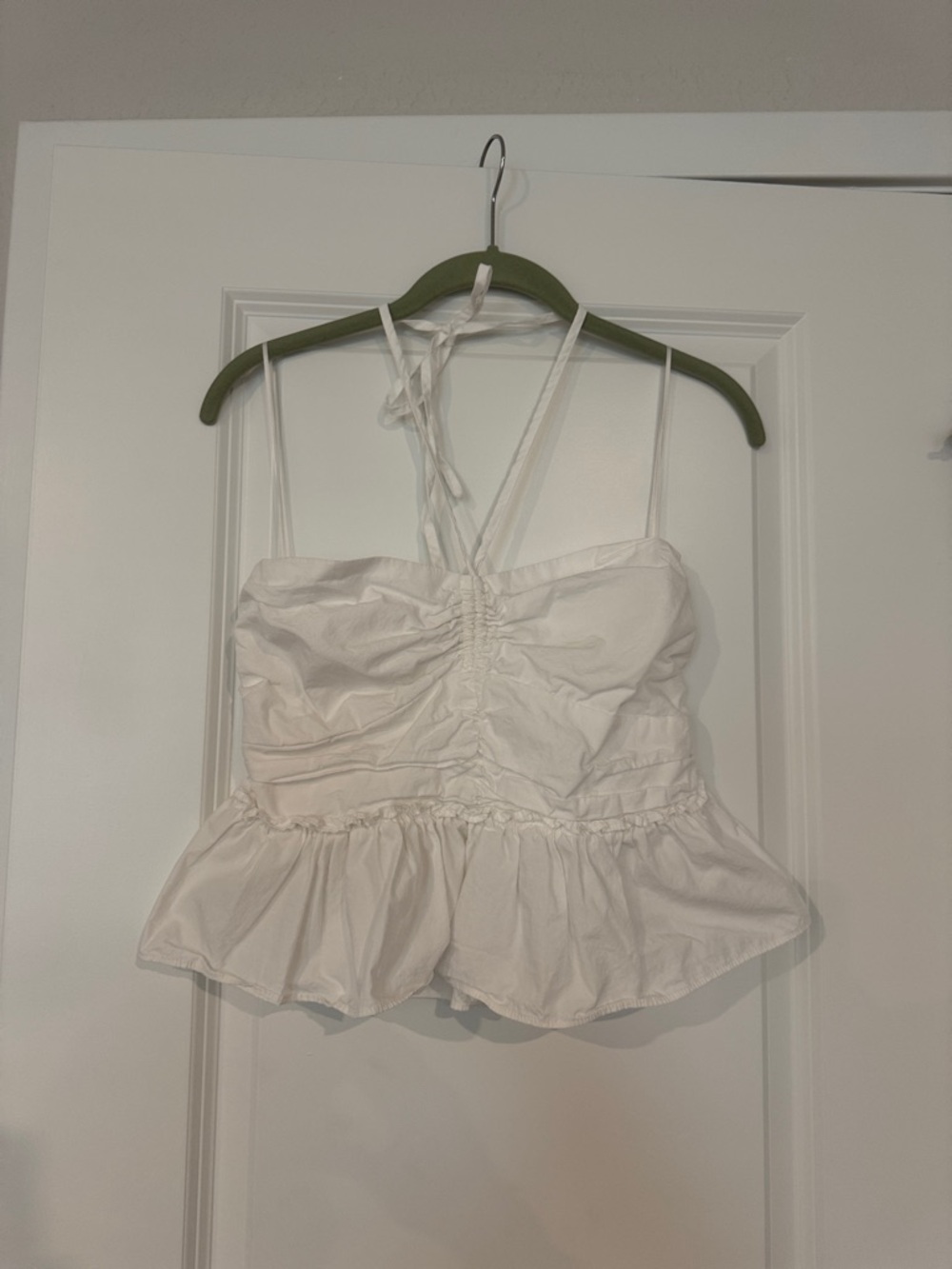 White Ruffled Halter Peplum Tank Top